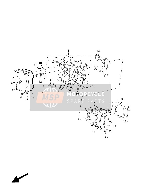 2PVE11010000, Cilinderkop, Stuurboord, Yamaha, 0